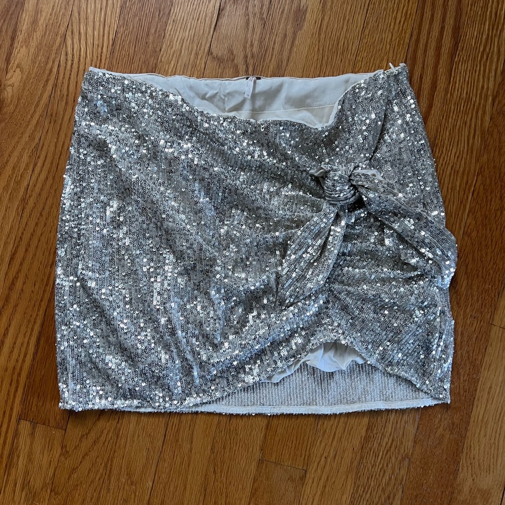 Free People Sequin Mini Skirt Silver